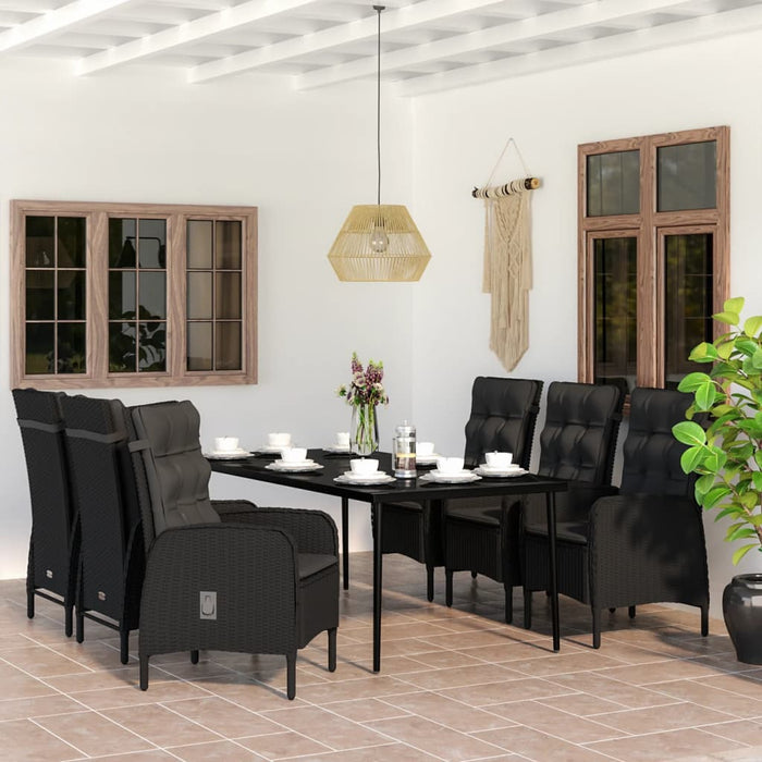 Set de masă pentru grădină, 7 piese, cu perne, negru - WALTI WALTI