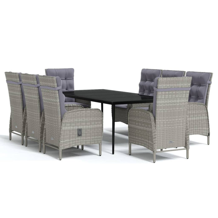Set mobilier de grădină cu perne, 9 piese, gri și negru WALTI