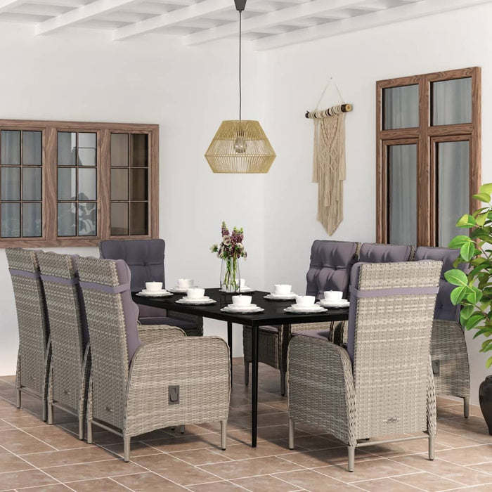 Set mobilier de grădină cu perne, 9 piese, gri și negru WALTI