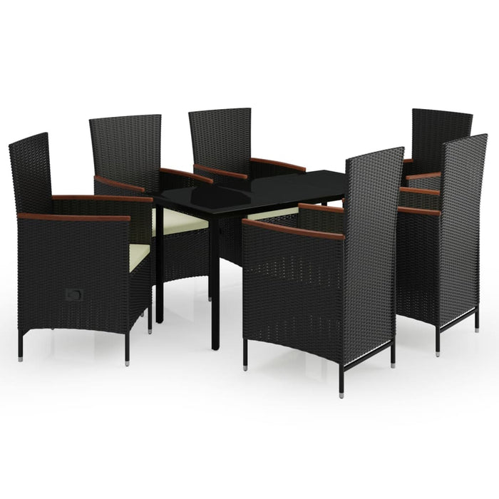 Set de masă pentru grădină, 7 piese, cu perne, negru - WALTI WALTI