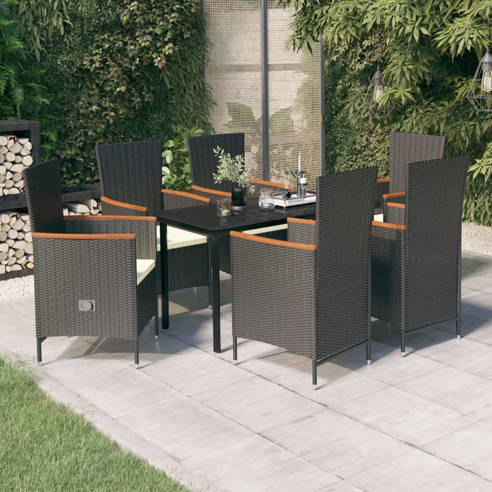Set de masă pentru grădină, 7 piese, cu perne, negru - WALTI WALTI