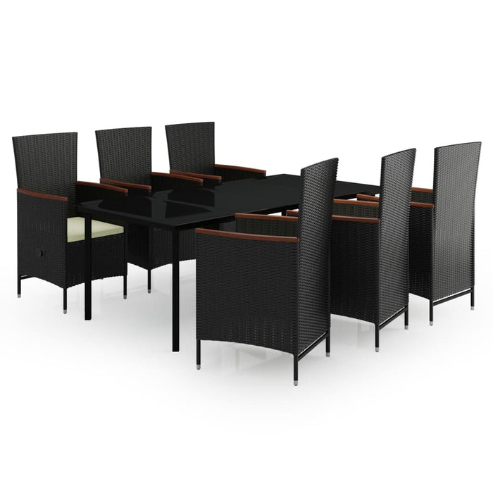 Set de masă pentru grădină, 7 piese, cu perne, negru WALTI