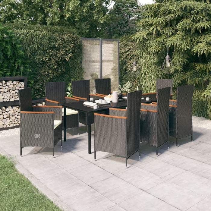 Set mobilier de grădină cu perne, 9 piese, negru WALTI