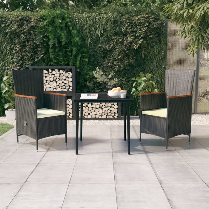 Set mobilier de grădină cu perne, 3 piese, negru - WALTI WALTI