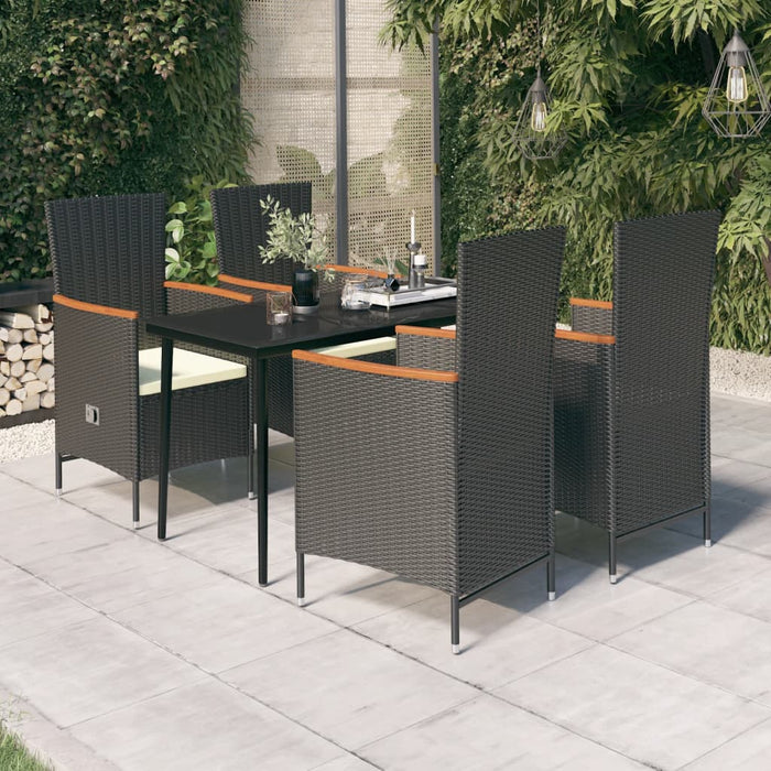 Set masă pentru grădină, 5 piese, cu perne, negru WALTI