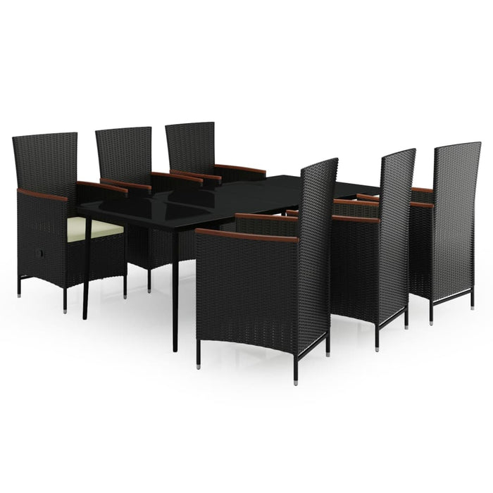 Set de masă pentru grădină, 7 piese, cu perne, negru - WALTI WALTI