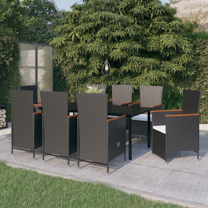 Set mobilier de grădină cu perne, 9 piese, negru WALTI