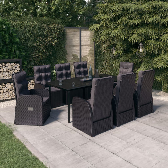 Set mobilier de grădină cu perne, 9 piese, negru WALTI