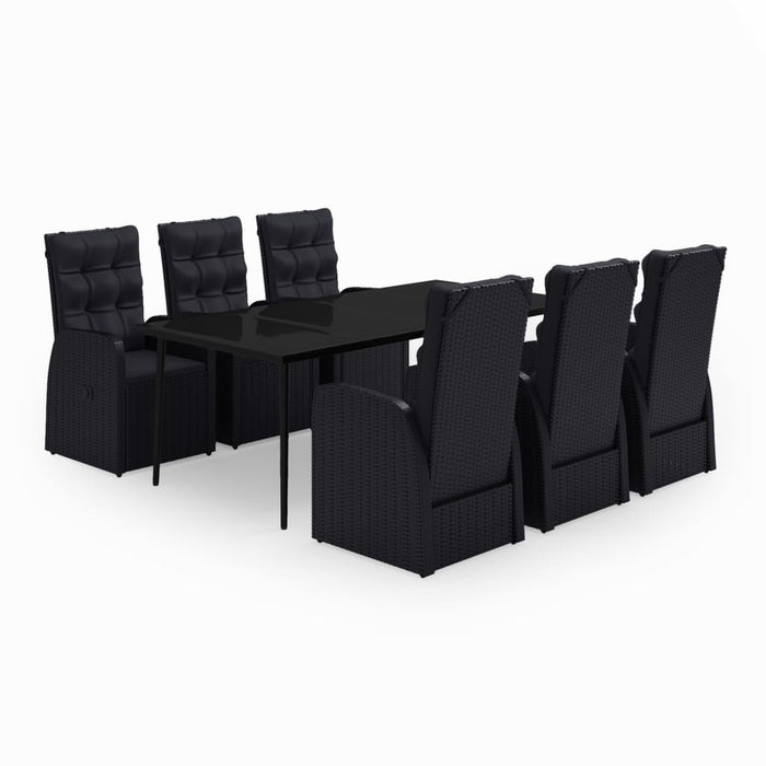 Set de masă pentru grădină, 7 piese, cu perne, negru - WALTI WALTI