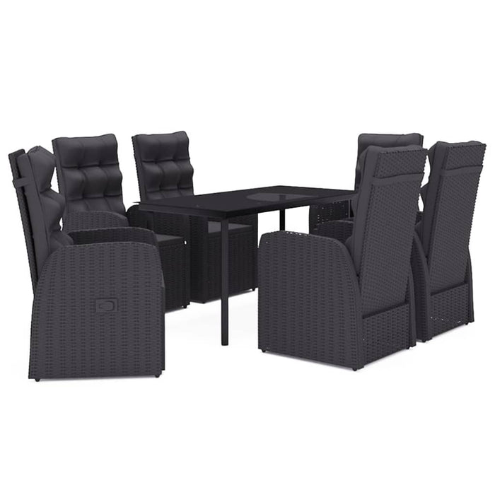 Set de masă pentru grădină, 7 piese, cu perne, negru WALTI