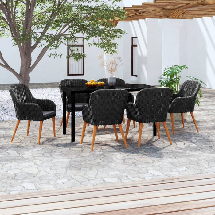 Set de masă pentru grădină, 7 piese, cu perne, negru - WALTI WALTI