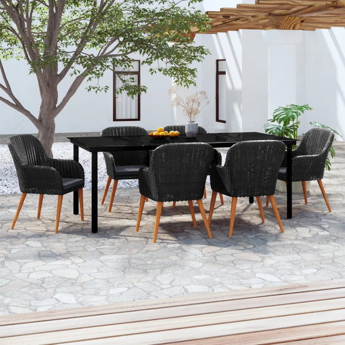 Set de masă pentru grădină, 7 piese, cu perne, negru - WALTI WALTI