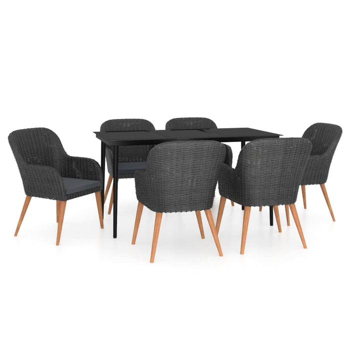 Set de masă pentru grădină, 7 piese, cu perne, negru - WALTI WALTI
