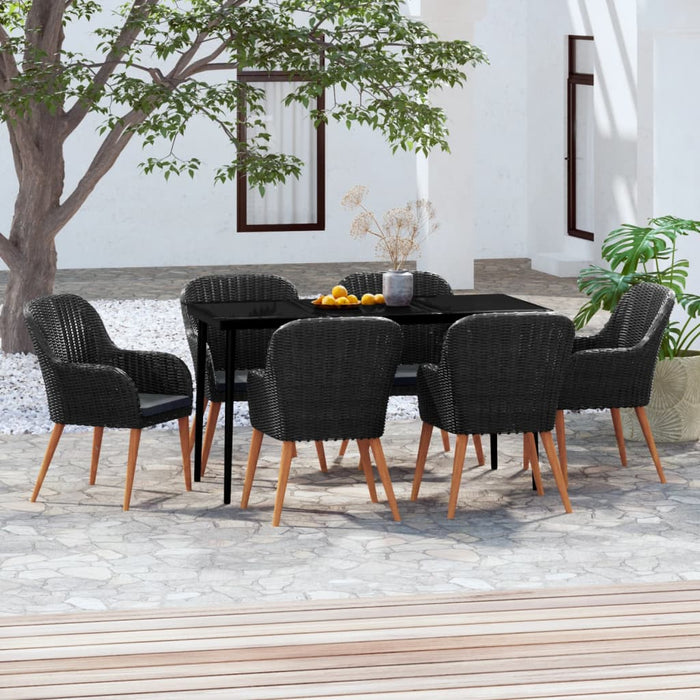 Set de masă pentru grădină, 7 piese, cu perne, negru - WALTI WALTI