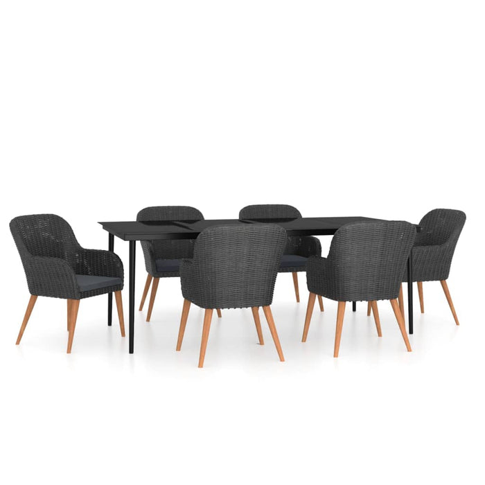 Set de masă pentru grădină, 7 piese, cu perne, negru - WALTI WALTI