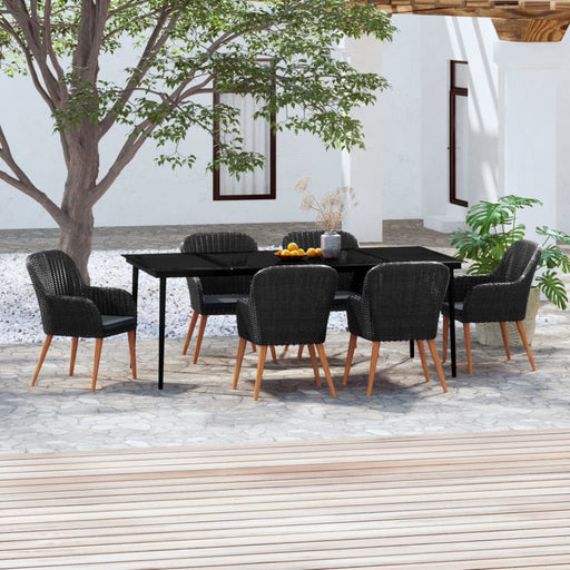 Set de masă pentru grădină, 7 piese, cu perne, negru - WALTI WALTI