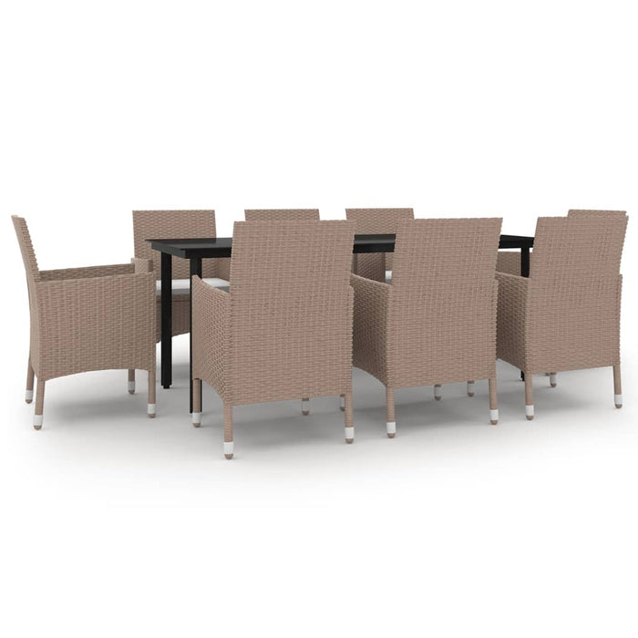 Set mobilier de grădină cu perne, 9 piese, poliratan și sticlă WALTI