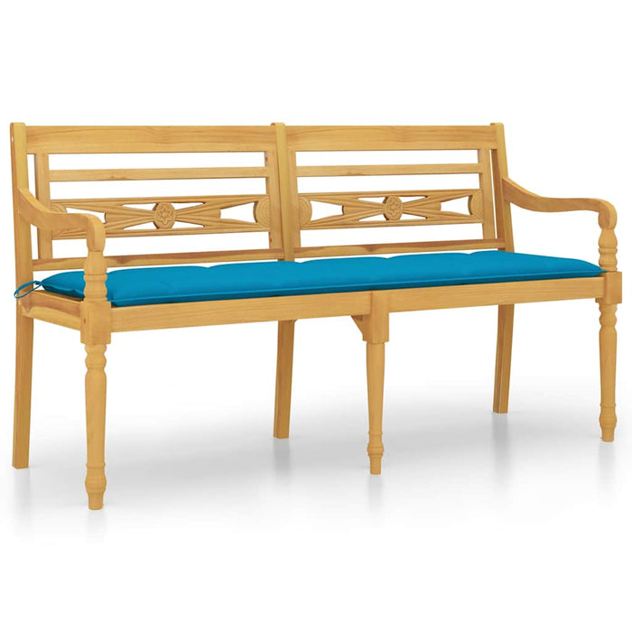 Bancă Batavia cu pernă albastru deschis, 150 cm, lemn masiv tec WALTI