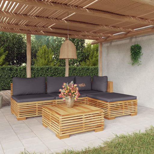 Set mobilier grădină cu perne, 5 piese, lemn masiv de tec - WALTI WALTI
