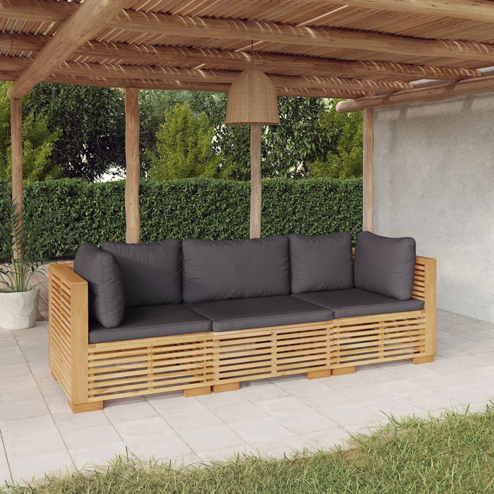Set mobilier grădină cu perne, 3 piese, lemn masiv de tec WALTI