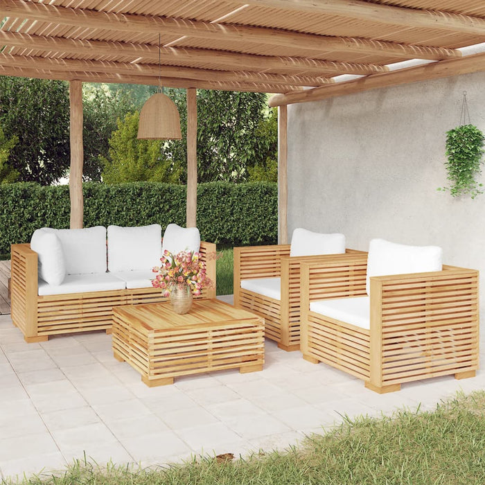 Set mobilier grădină cu perne, 5 piese, lemn masiv de tec WALTI