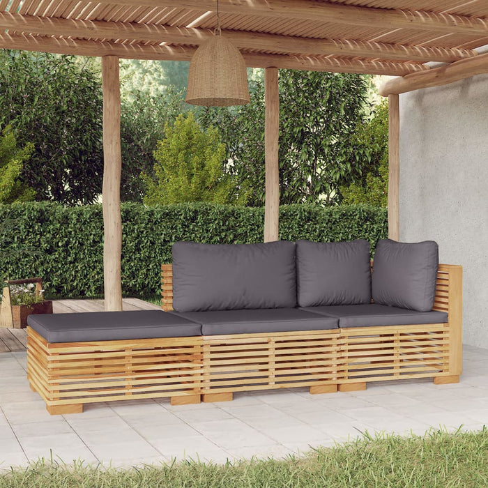 Set mobilier grădină cu perne, 3 piese, lemn masiv de tec WALTI