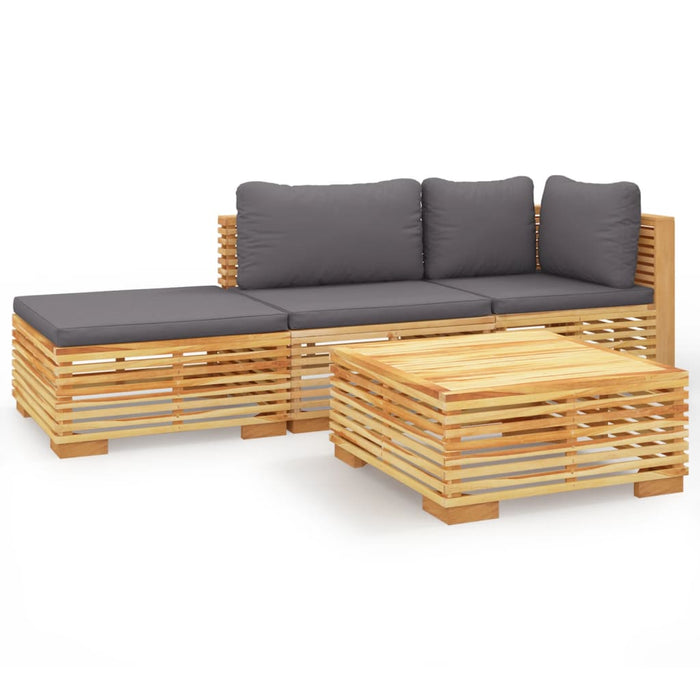 Set mobilier grădină cu perne, 4 piese, lemn masiv de tec WALTI