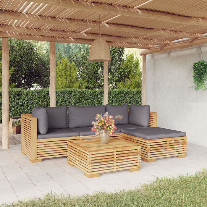 Set mobilier grădină cu perne, 5 piese, lemn masiv de tec WALTI