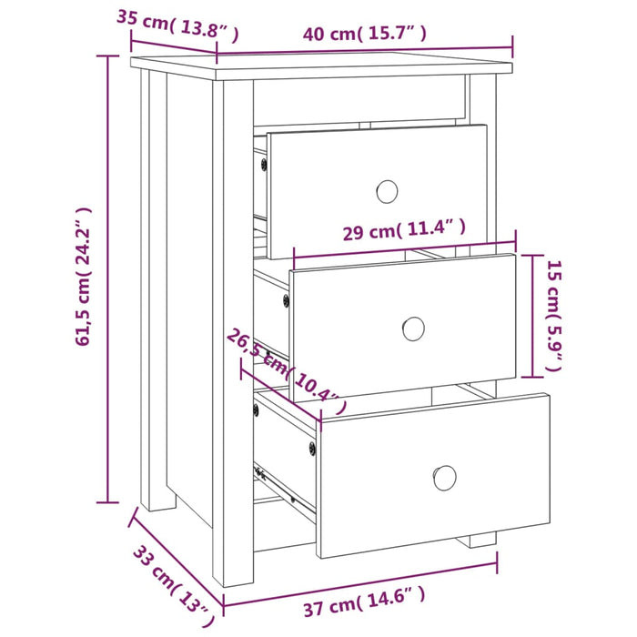 Noptiere, 2 buc., negru, 40x35x61,5 cm, lemn masiv de pin WALTI