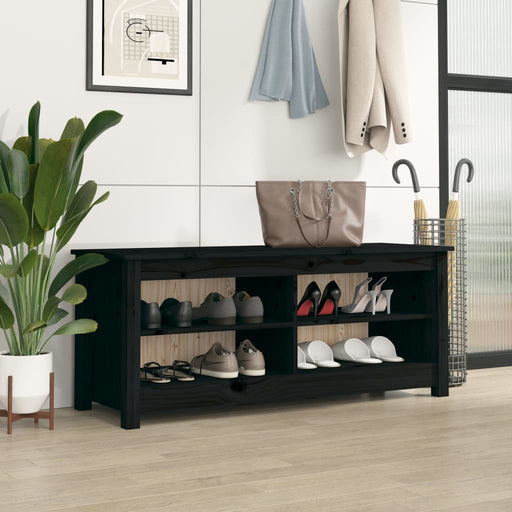 Bancă pentru pantofi, negru, 110x38x45,5 cm, lemn masiv de pin - WALTI WALTI