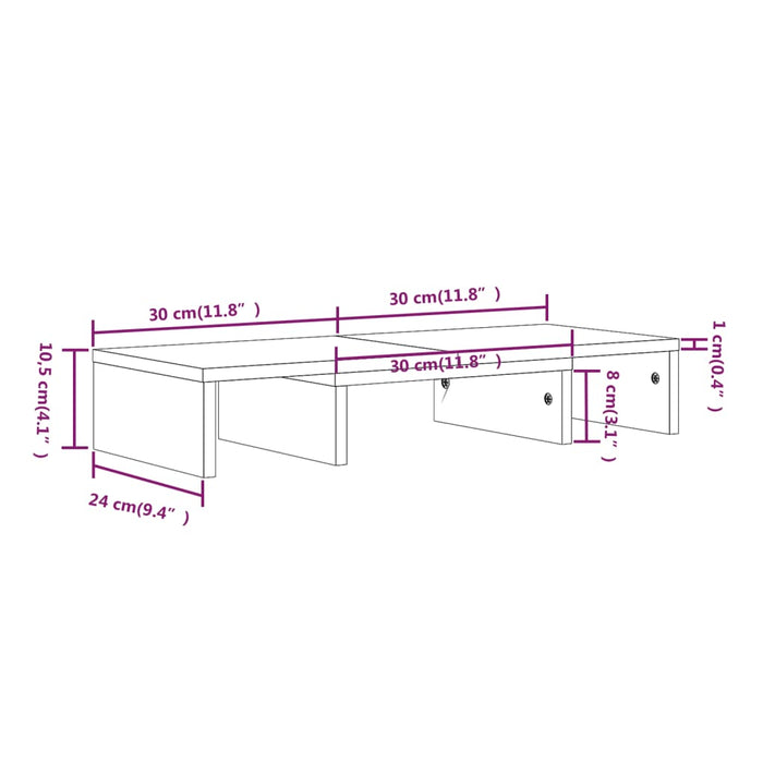 Stand pentru monitor, 60x24x10,5 cm, lemn masiv de pin WALTI