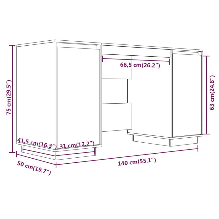 Birou, alb, 140x50x75 cm, lemn masiv de pin - WALTI WALTI