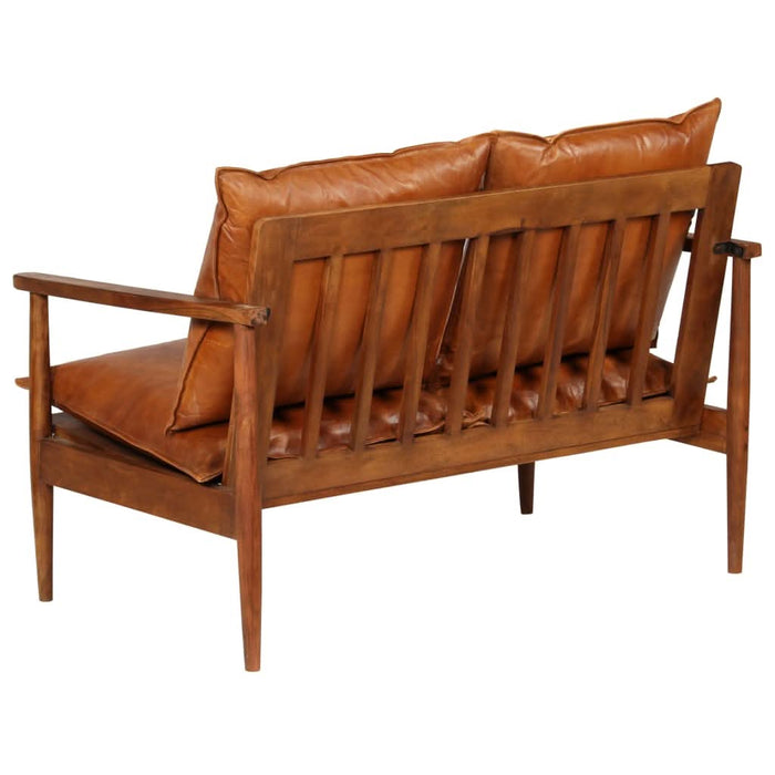 Set canapea, 3 piese, maro, piele naturală/lemn masiv acacia - WALTI WALTI