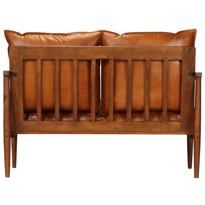 Set canapea, 3 piese, maro, piele naturală/lemn masiv acacia - WALTI WALTI