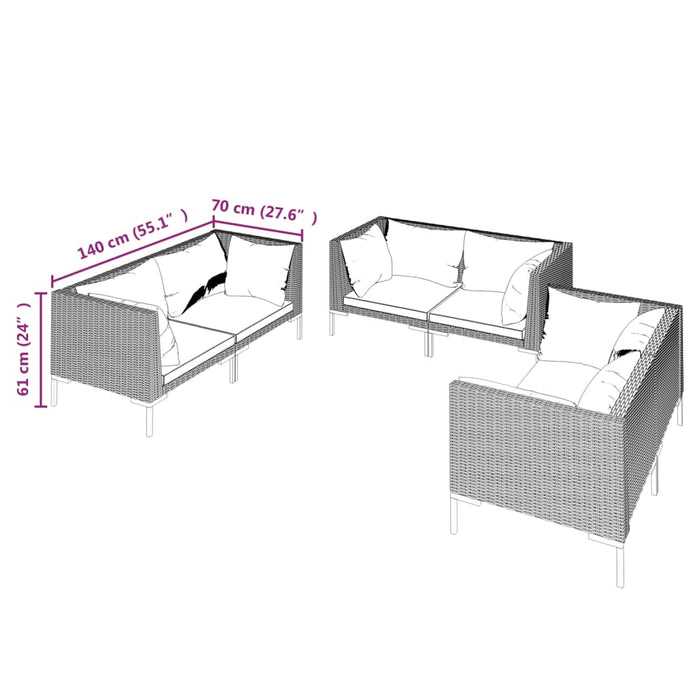 Set de mobilier de grădină & perne 6 piese gri închis poliratan - WALTI WALTI