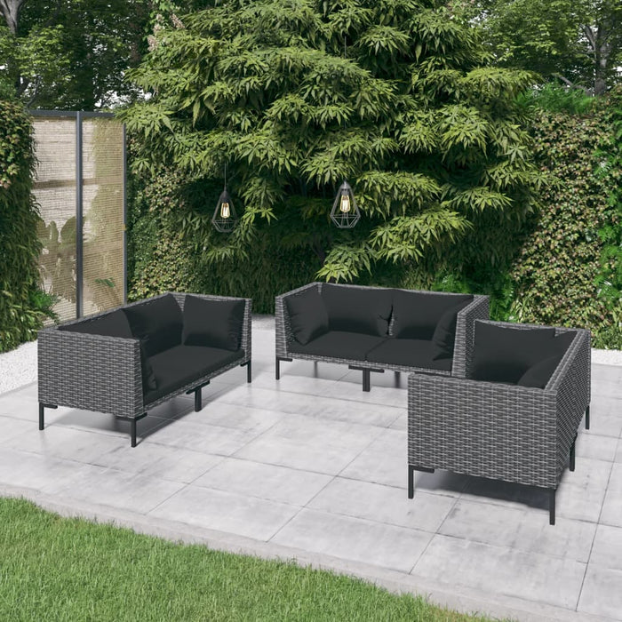 Set de mobilier de grădină & perne 6 piese gri închis poliratan - WALTI WALTI