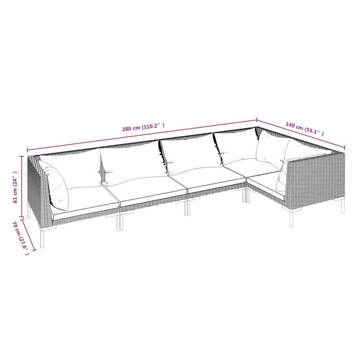 Set mobilier de grădină cu perne,5 piese, gri închis, poliratan - WALTI WALTI