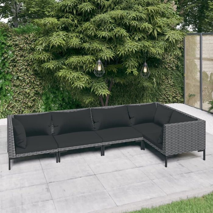 Set mobilier de grădină cu perne,5 piese, gri închis, poliratan - WALTI WALTI