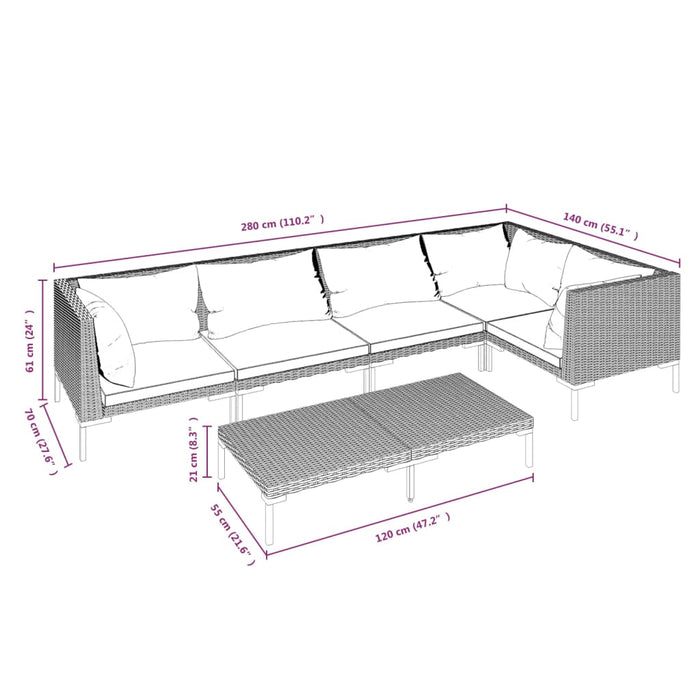 Set de mobilier de grădină & perne 6 piese gri închis poliratan - WALTI WALTI