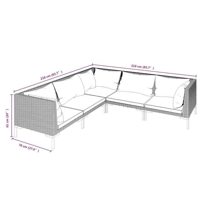 Set mobilier de grădină cu perne,5 piese, gri închis, poliratan - WALTI WALTI