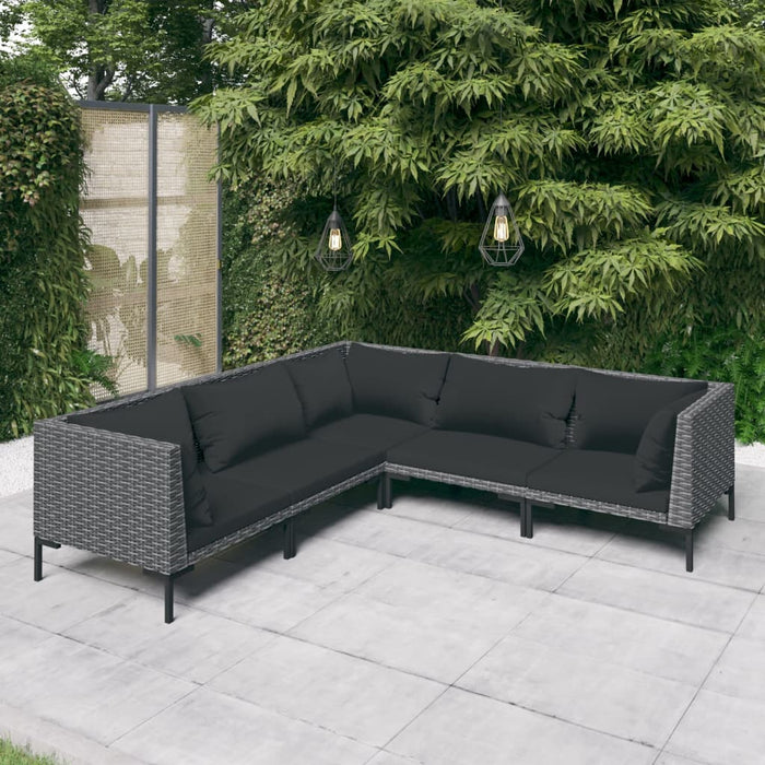 Set mobilier de grădină cu perne,5 piese, gri închis, poliratan - WALTI WALTI
