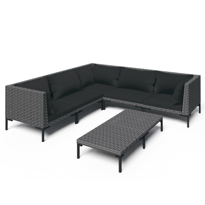 Set de mobilier de grădină & perne 6 piese gri închis poliratan - WALTI WALTI