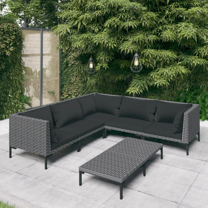 Set de mobilier de grădină & perne 6 piese gri închis poliratan - WALTI WALTI