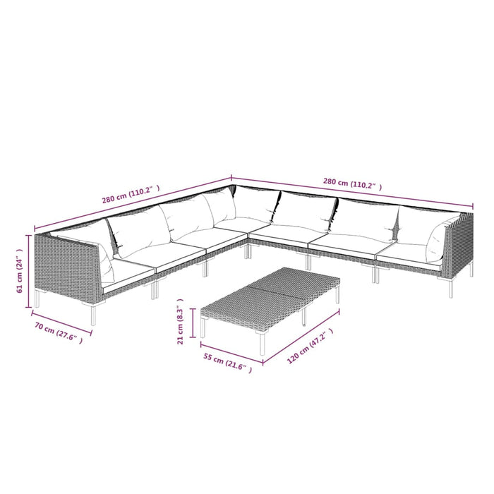 Set mobilier de grădină cu perne, 8 piese,gri închis, poliratan - WALTI WALTI
