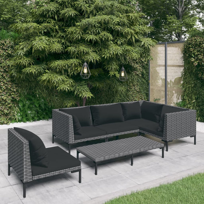 Set de mobilier de grădină & perne 6 piese gri închis poliratan - WALTI WALTI