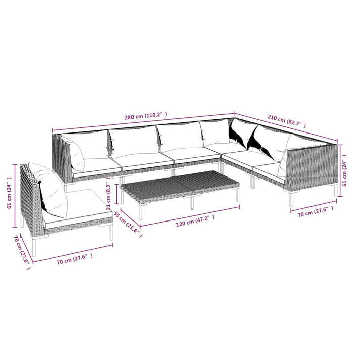 Set mobilier de grădină cu perne, 8 piese,gri închis, poliratan - WALTI WALTI