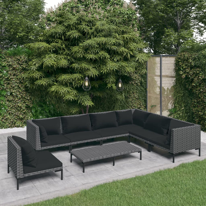 Set mobilier de grădină cu perne, 8 piese,gri închis, poliratan - WALTI WALTI