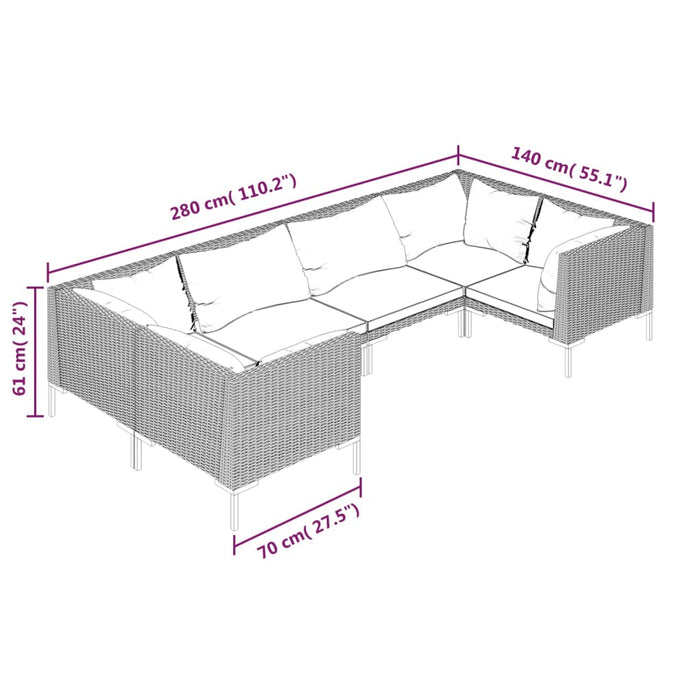 Set de mobilier de grădină & perne 6 piese gri închis poliratan - WALTI WALTI