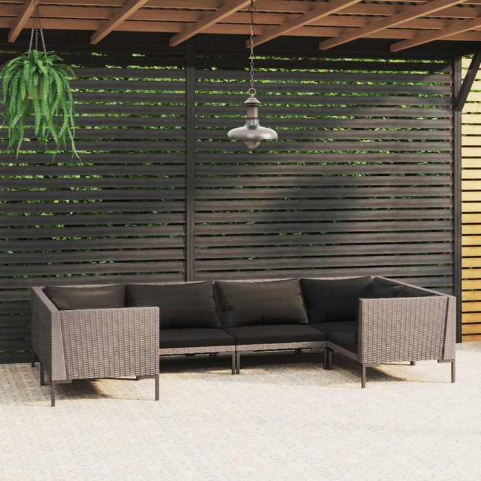 Set de mobilier de grădină & perne 6 piese gri închis poliratan - WALTI WALTI