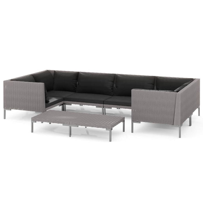 Set mobilier de grădină cu perne, 7 piese,gri închis, poliratan WALTI